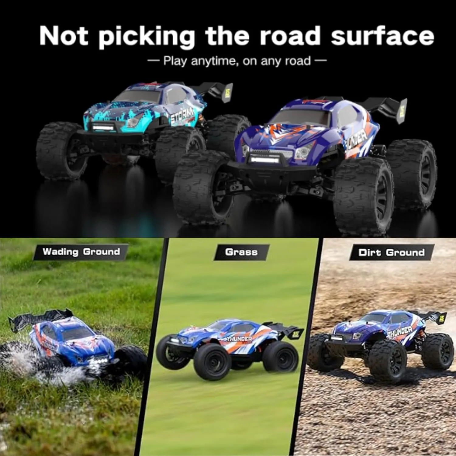 1: 14 RC Racing car,Equipped with 2 3S Rechargeable Batteries,4WD 80km/h,Brushless Motor 2.4G Remote Control,High-Speed Off-Road RC Truck (MT14R Deep Blue)