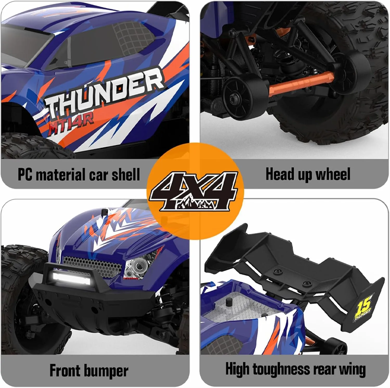 1: 14 RC Racing car,Equipped with 2 3S Rechargeable Batteries,4WD 80km/h,Brushless Motor 2.4G Remote Control,High-Speed Off-Road RC Truck (MT14R Deep Blue)