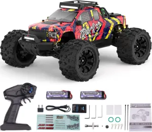 1: 14 RC Racing car,Equipped with 2 3S Rechargeable Batteries,4WD 80km/h,Brushless Motor 2.4G Remote Control,High-Speed Off-Road RC Truck (PT14R Red)