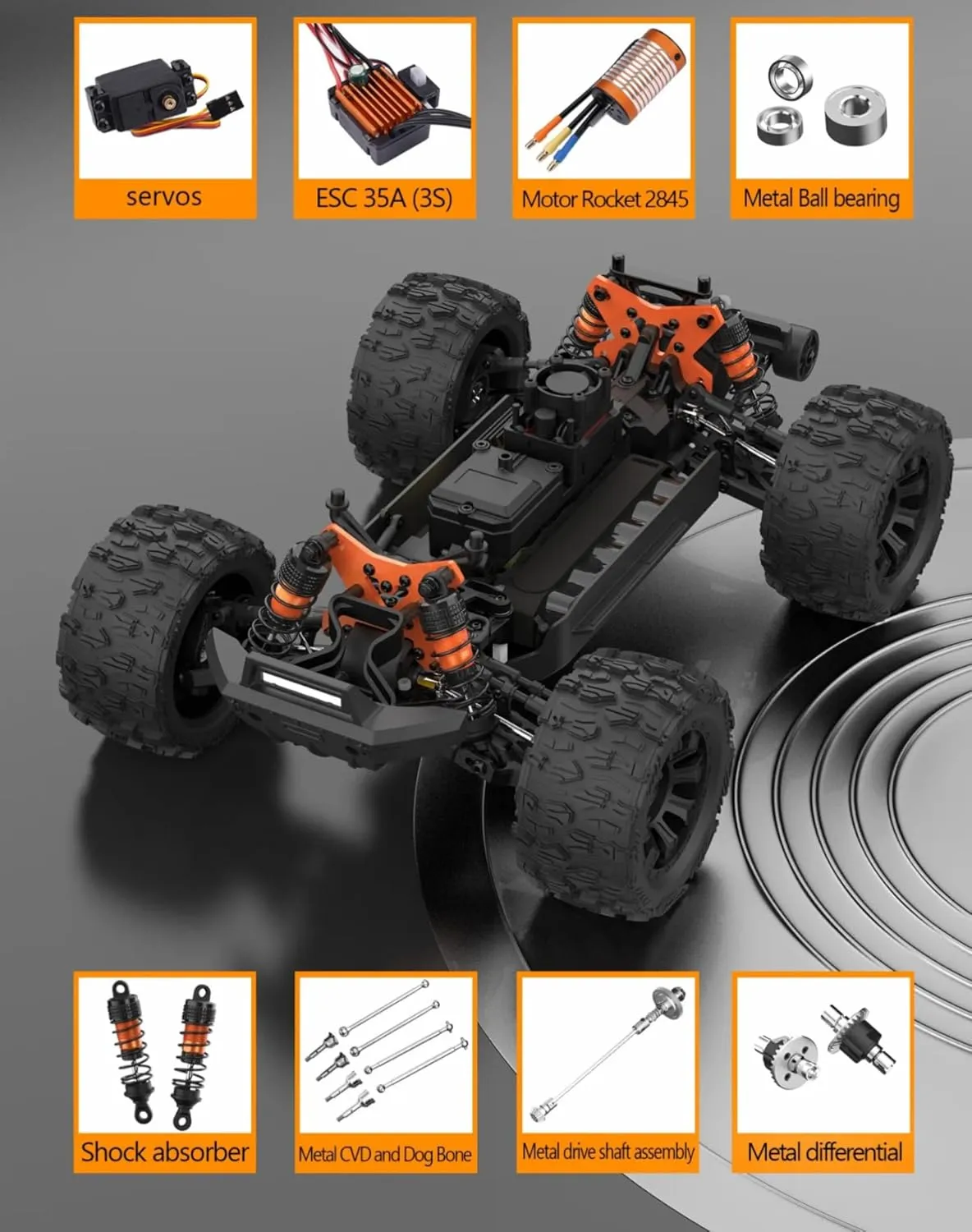 1: 14 RC Racing car,Equipped with 2 3S Rechargeable Batteries,4WD 80km/h,Brushless Motor 2.4G Remote Control,High-Speed Off-Road RC Truck (PT14R Red)