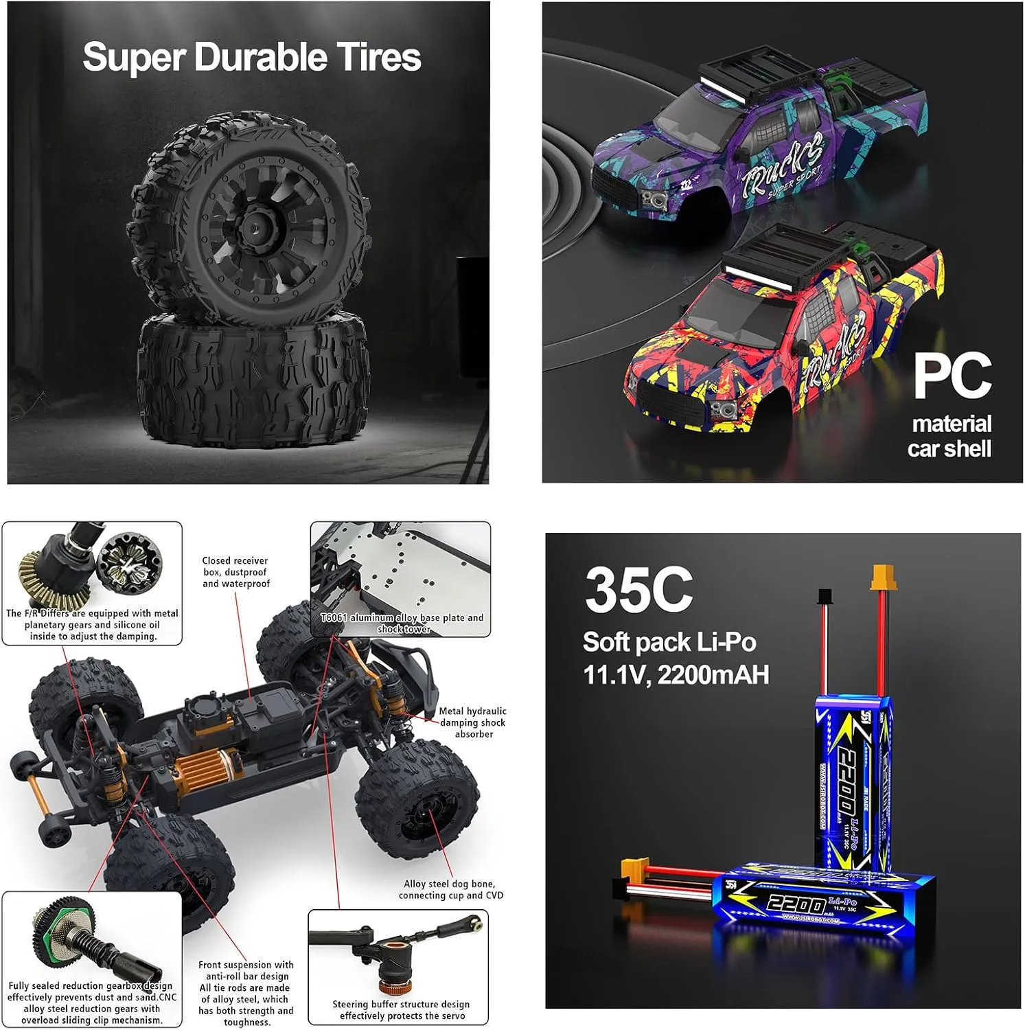 1: 14 RC Racing car,Equipped with 2 3S Rechargeable Batteries,4WD 80km/h,Brushless Motor 2.4G Remote Control,High-Speed Off-Road RC Truck (PT14R Red)