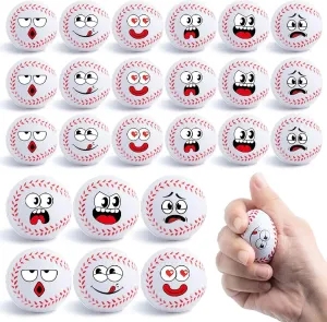 24 Pack Baseball Stress Balls with 6 Funny Faces - 1.57 Inch Mini Squishy Baseball Party Favors, Goodie Bag Stuffers, Classroom Treasure Box Prizes, Teen Anxiety Relief Toys & Kids Birthday Gifts