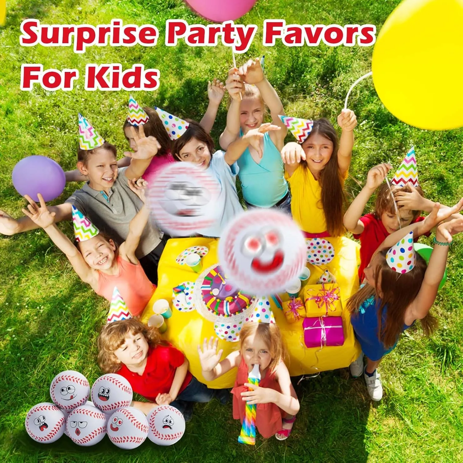 24 Pack Baseball Stress Balls with 6 Funny Faces - 1.57 Inch Mini Squishy Baseball Party Favors, Goodie Bag Stuffers, Classroom Treasure Box Prizes, Teen Anxiety Relief Toys & Kids Birthday Gifts