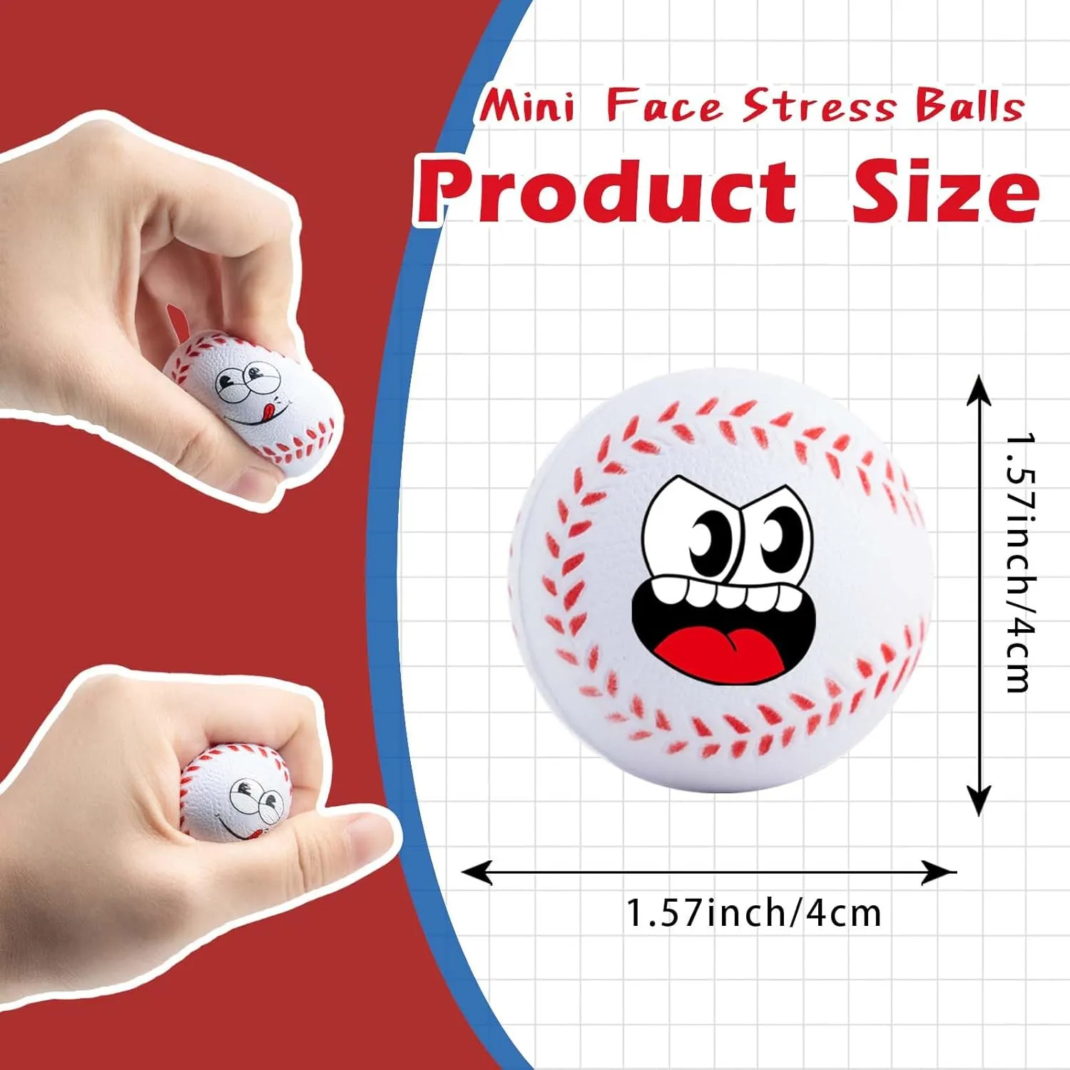 24 Pack Baseball Stress Balls with 6 Funny Faces - 1.57 Inch Mini Squishy Baseball Party Favors, Goodie Bag Stuffers, Classroom Treasure Box Prizes, Teen Anxiety Relief Toys & Kids Birthday Gifts