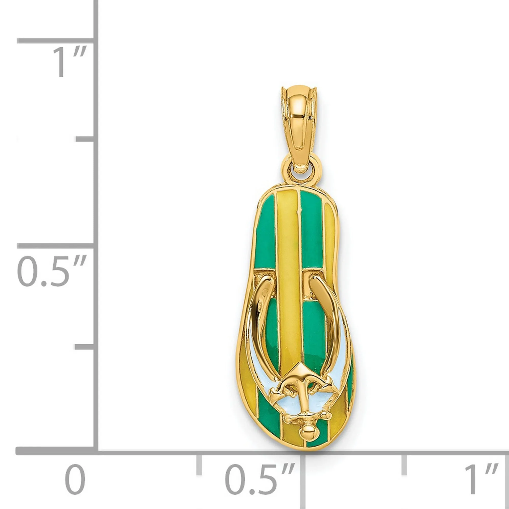3-D Enamel Anchor On Stripe Flip-Flop Charm Pendant in Real 14k Yellow Gold