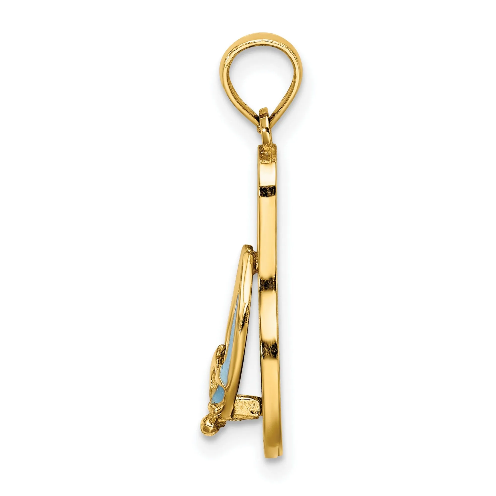3-D Enamel Anchor On Stripe Flip-Flop Charm Pendant in Real 14k Yellow Gold