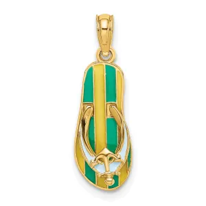 3-D Enamel Anchor On Stripe Flip-Flop Charm Pendant in Real 14k Yellow Gold