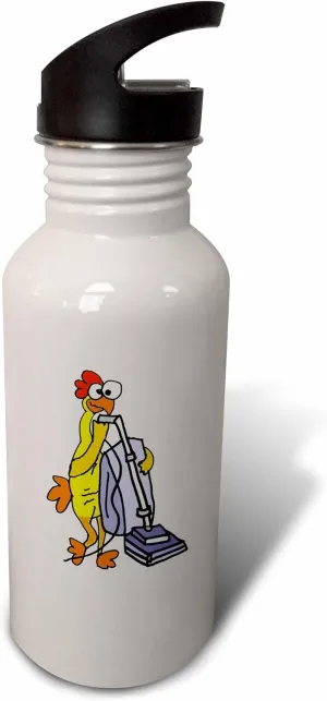 3dRose Cute funny Rubber Chicken Using Vacuum Cleaner Cartoon - Water Bottles (wb-382628-2)