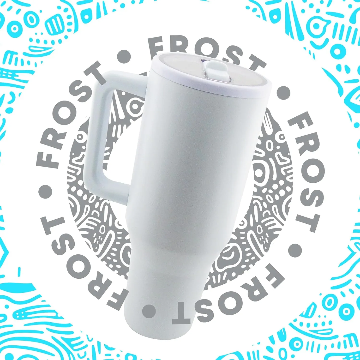 40 Oz Stainless Steel, Insulated Tumbler with Handle, Flip Straw, Rubber non-slip Base, Leak Proof, Car Cup Holder Friendly, Extra Straw and Cleaner. (Light Gray Frost)