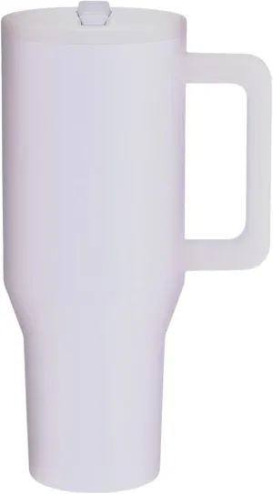40 Oz Stainless Steel, Insulated Tumbler with Handle, Flip Straw, Rubber non-slip Base, Leak Proof, Car Cup Holder Friendly, Extra Straw and Cleaner. (Light Gray Frost)