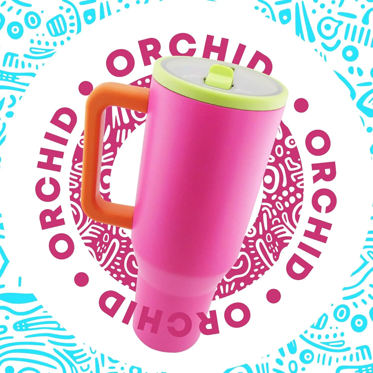40 Oz Stainless Steel, Insulated Tumbler with Handle, Flip Straw, Rubber non-slip Base, Leak Proof, Car Cup Holder Friendly, Extra Straw and Cleaner. (Orchid)
