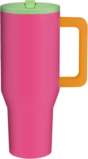 40 Oz Stainless Steel, Insulated Tumbler with Handle, Flip Straw, Rubber non-slip Base, Leak Proof, Car Cup Holder Friendly, Extra Straw and Cleaner. (Orchid)