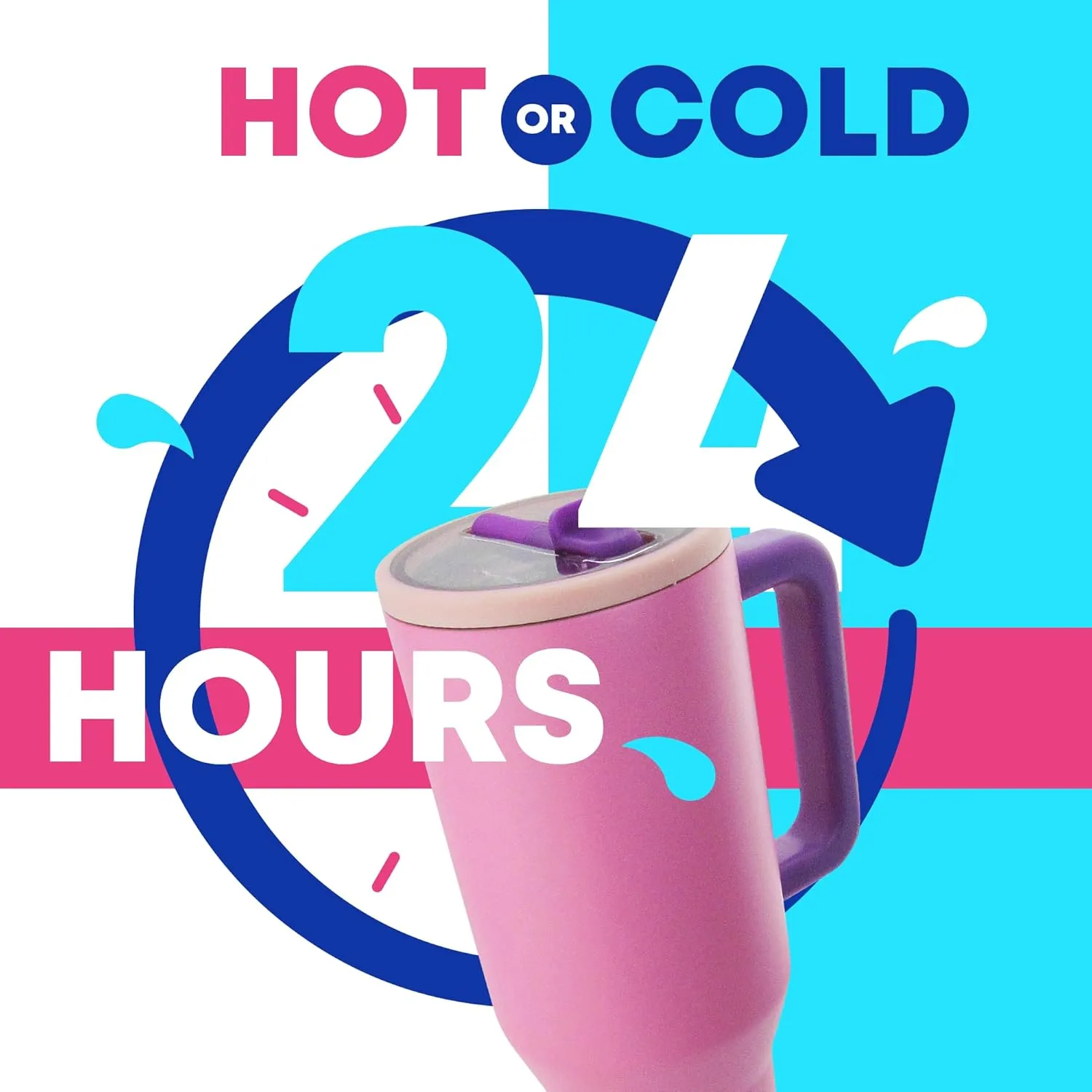 40 Oz Stainless Steel, Insulated Tumbler with Handle, Flip Straw, Rubber non-slip Base, Leak Proof, Car Cup Holder Friendly, Extra Straw and Cleaner. (Pink Sugar)