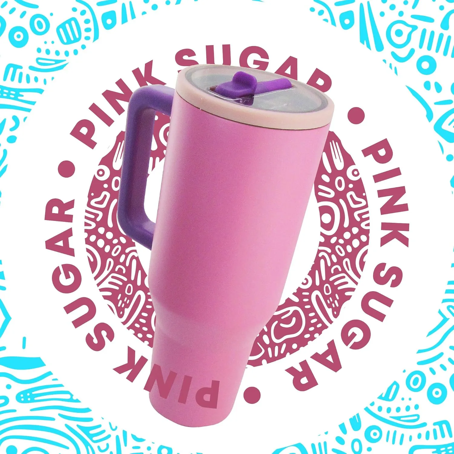 40 Oz Stainless Steel, Insulated Tumbler with Handle, Flip Straw, Rubber non-slip Base, Leak Proof, Car Cup Holder Friendly, Extra Straw and Cleaner. (Pink Sugar)