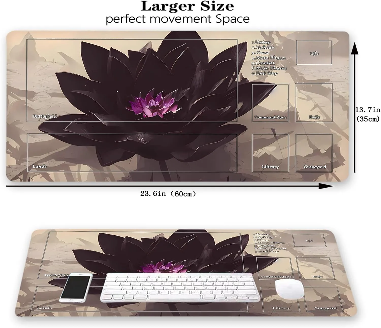 AI Painting TCG Playmat - MTG Trading Card Game Mat with Zone, 24x14 Inches Original Playmats, Smooth Surface for Rubber Collection - Fantasy Dark Vampire Lotus-330