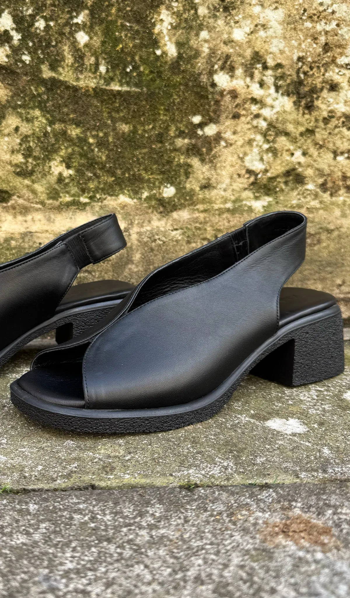 All Black Leather Sling Backs- 3 Colours