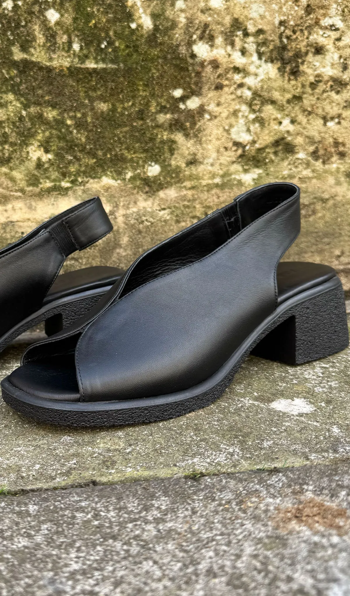 All Black Leather Sling Backs- 3 Colours