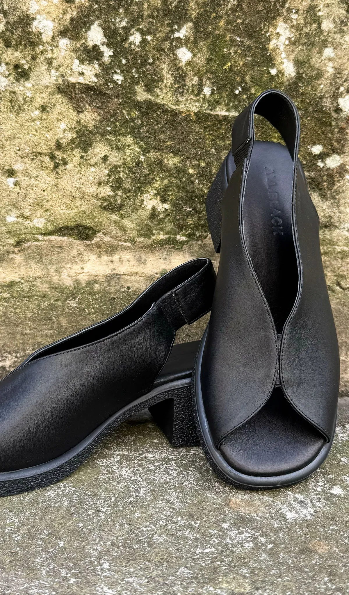 All Black Leather Sling Backs- 3 Colours