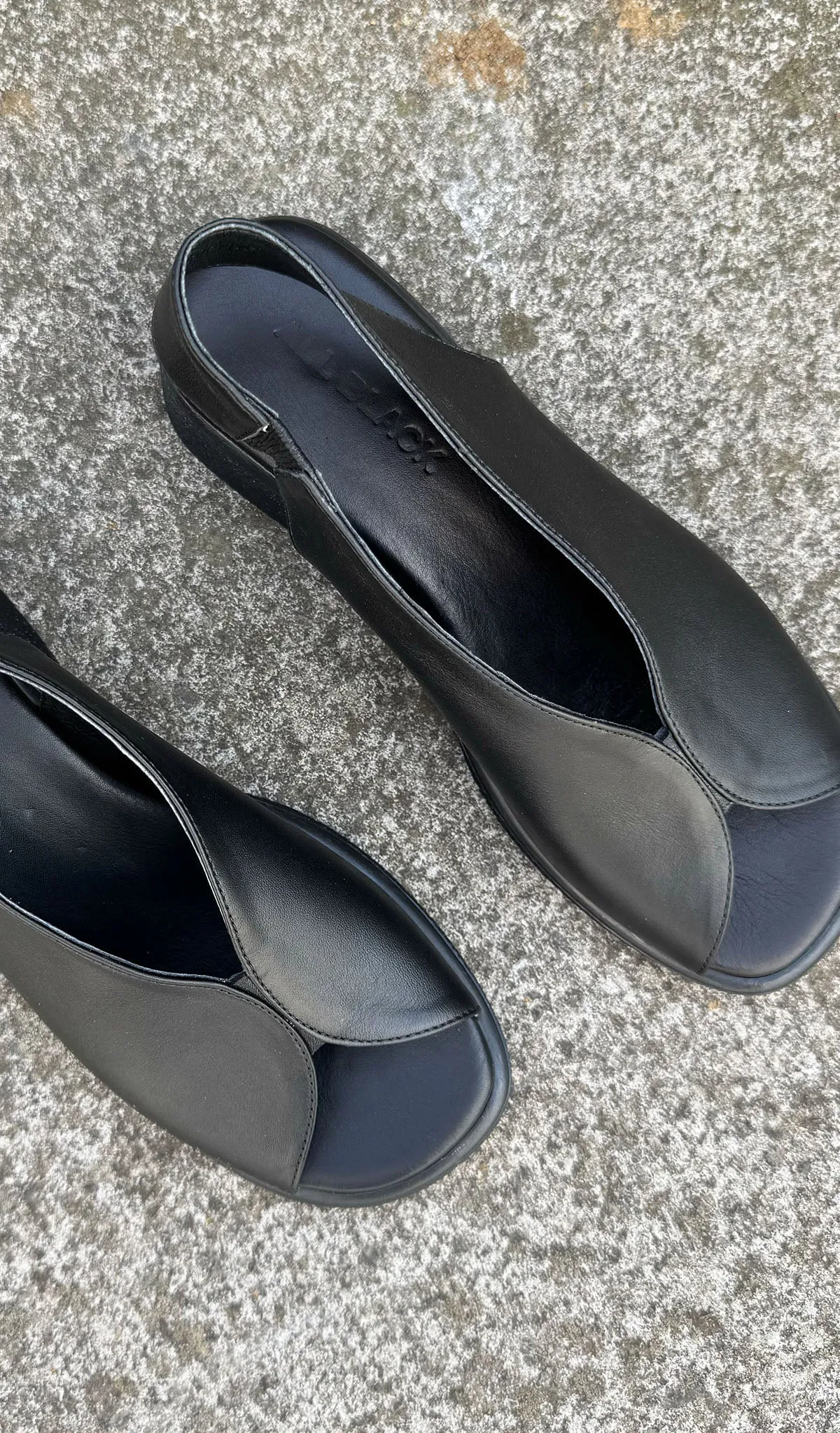 All Black Leather Sling Backs- 3 Colours