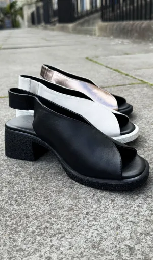All Black Leather Sling Backs- 3 Colours