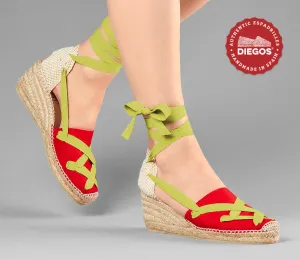 Alpargatas clásicas cordones Lola cuña alta rojo