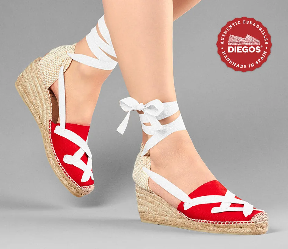 Alpargatas clásicas cordones Lola cuña alta rojo