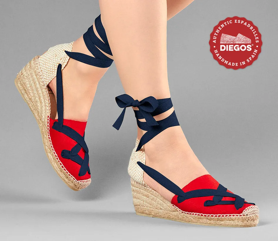 Alpargatas clásicas cordones Lola cuña alta rojo