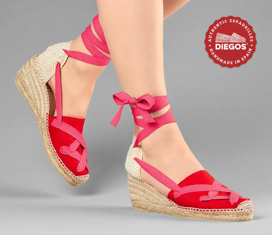 Alpargatas clásicas cordones Lola cuña alta rojo