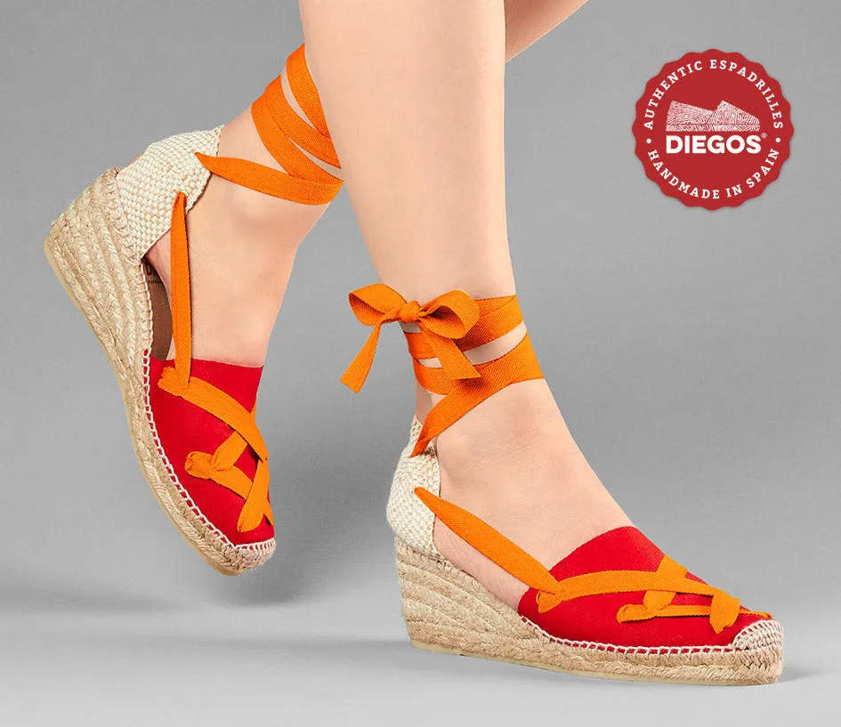 Alpargatas clásicas cordones Lola cuña alta rojo