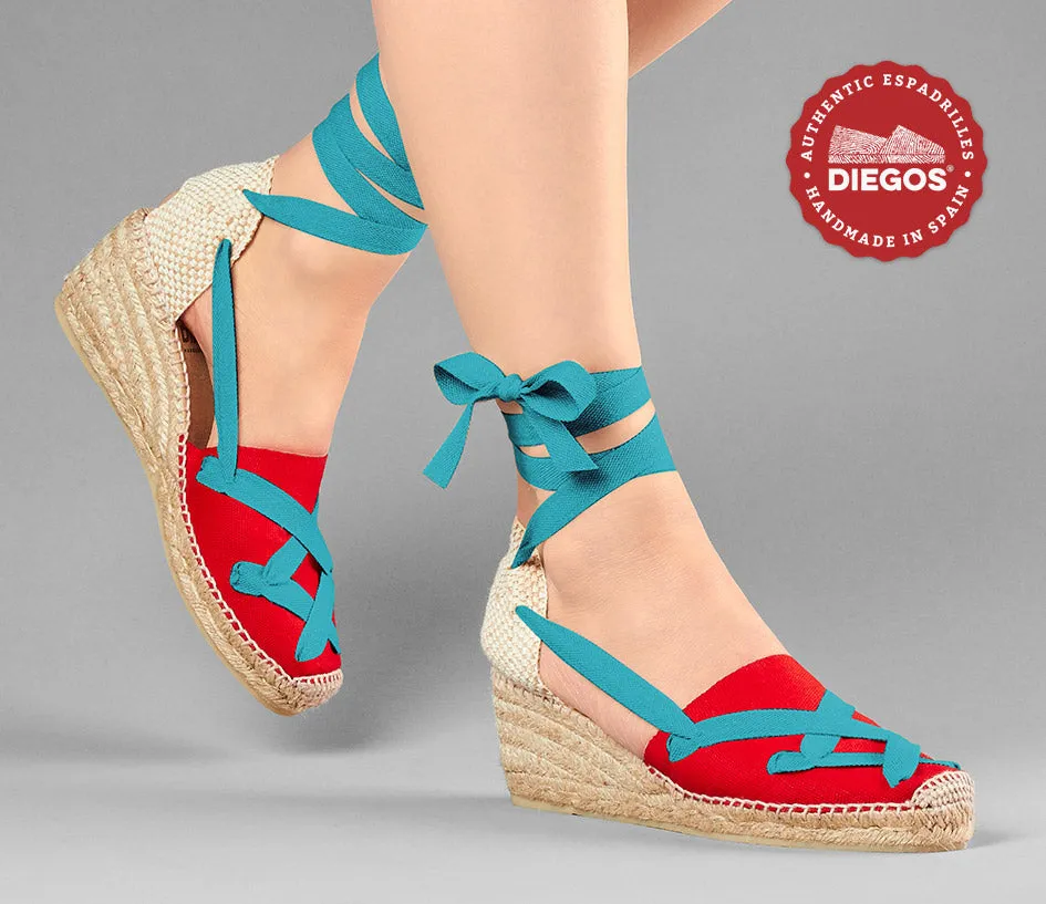 Alpargatas clásicas cordones Lola cuña alta rojo