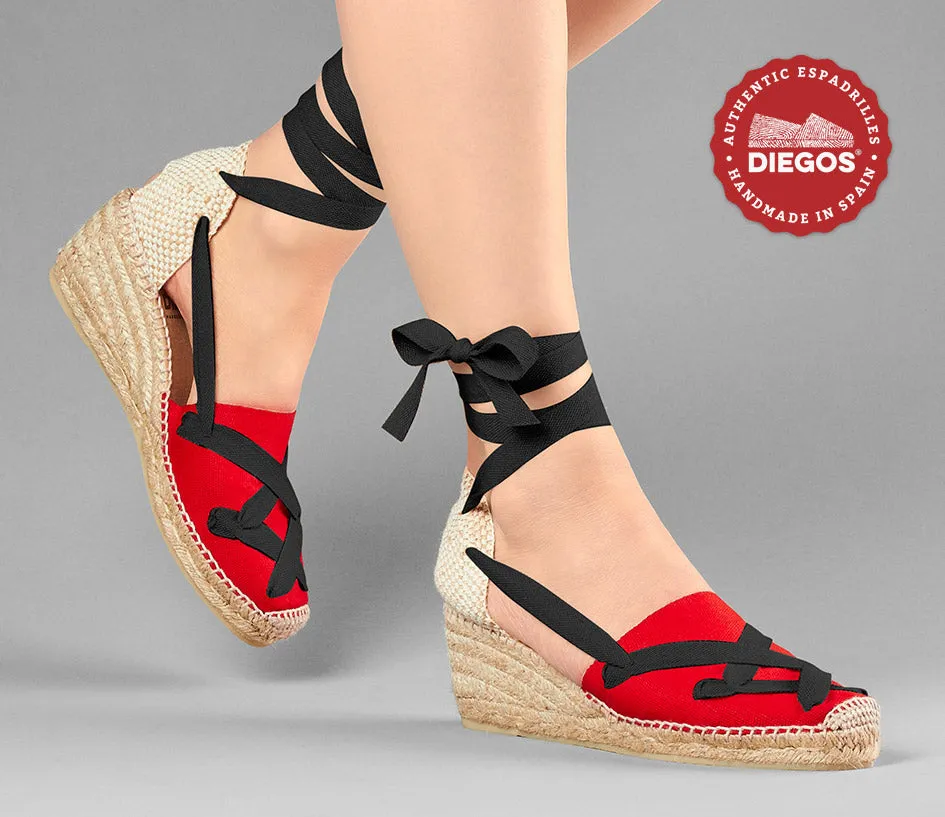 Alpargatas clásicas cordones Lola cuña alta rojo