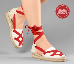 Alpargatas clásicas cordones Lola cuña baja marfil
