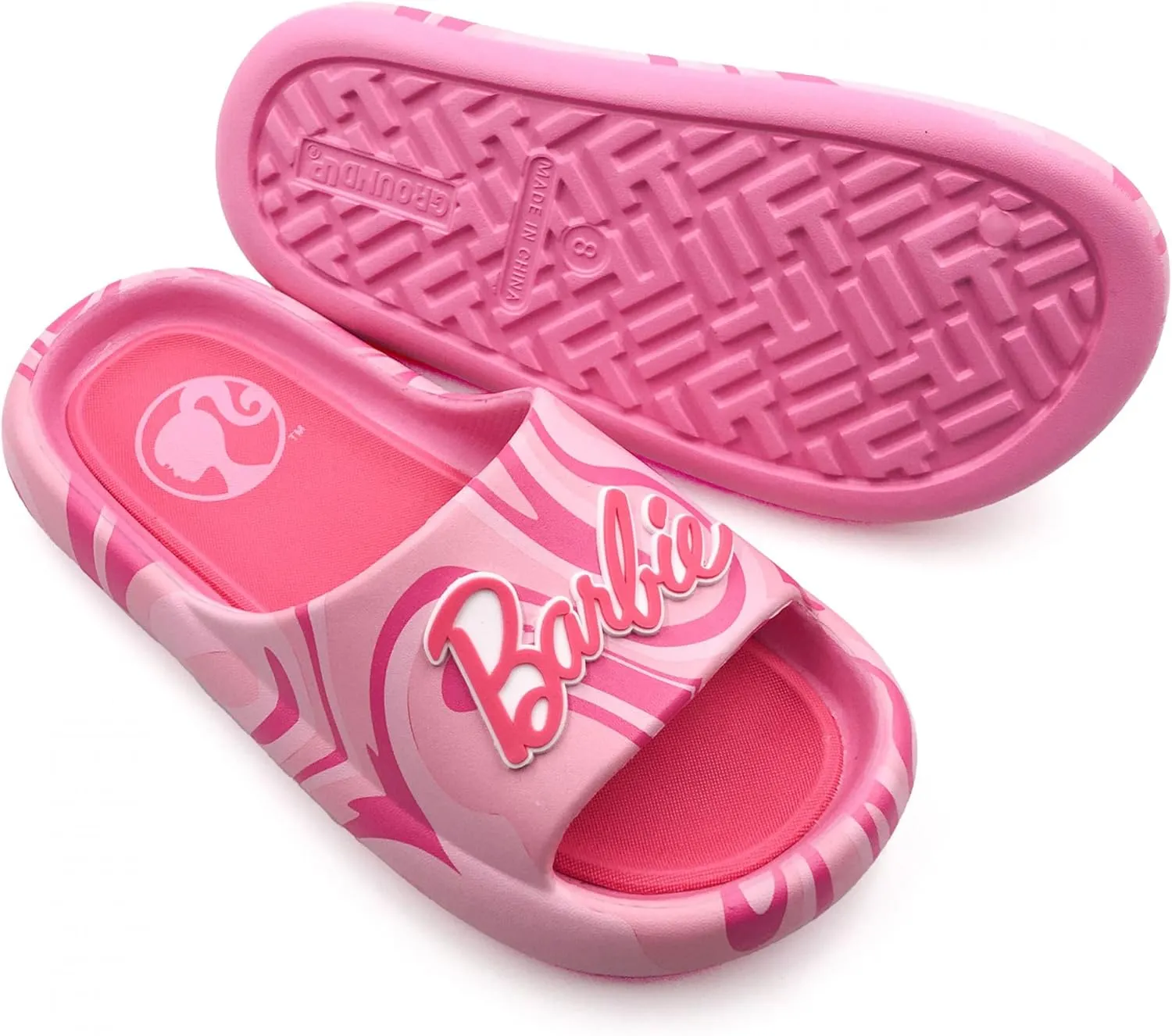 Barbie Bright Pink Logo Women's Flip Flop Slide Sandals