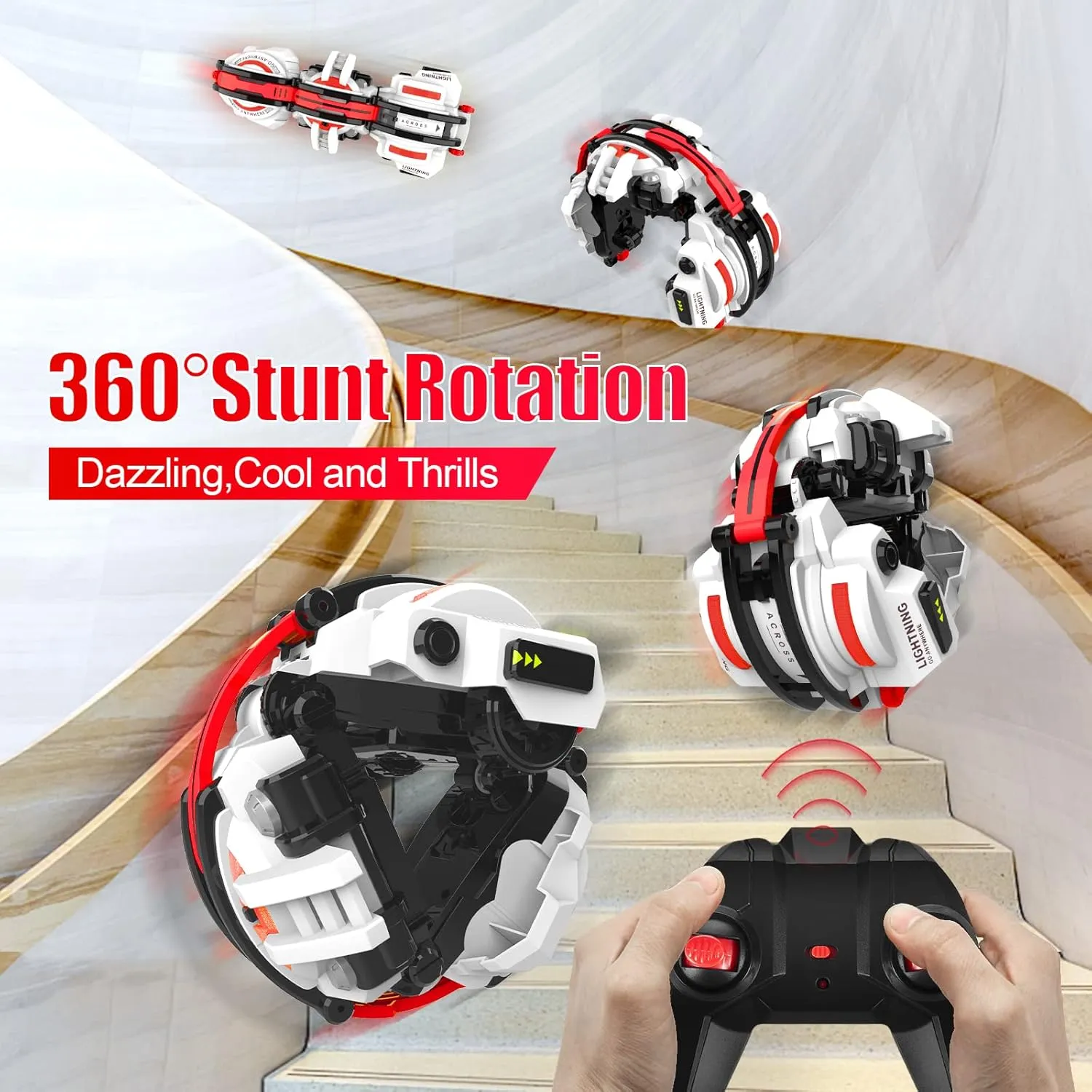 BAZADER RC Car with LED Lights - Remote Control Car Snakes 360° Roll Toy, Birthday for Kids Age 7 8 9 10 11  Year Old, 2 Batteries 60 min, Indoor/Outdoor Toy for 6-12 yr Teen Boys
