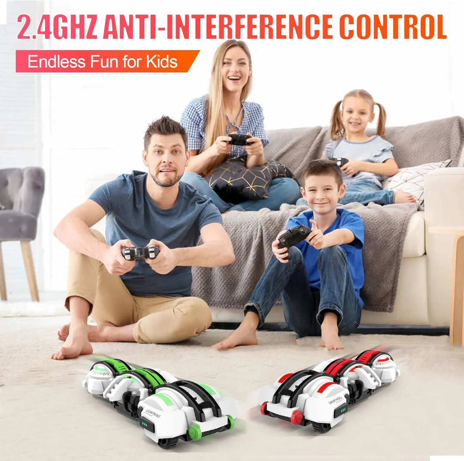 BAZADER RC Car with LED Lights - Remote Control Car Snakes 360° Roll Toy, Birthday for Kids Age 7 8 9 10 11  Year Old, 2 Batteries 60 min, Indoor/Outdoor Toy for 6-12 yr Teen Boys