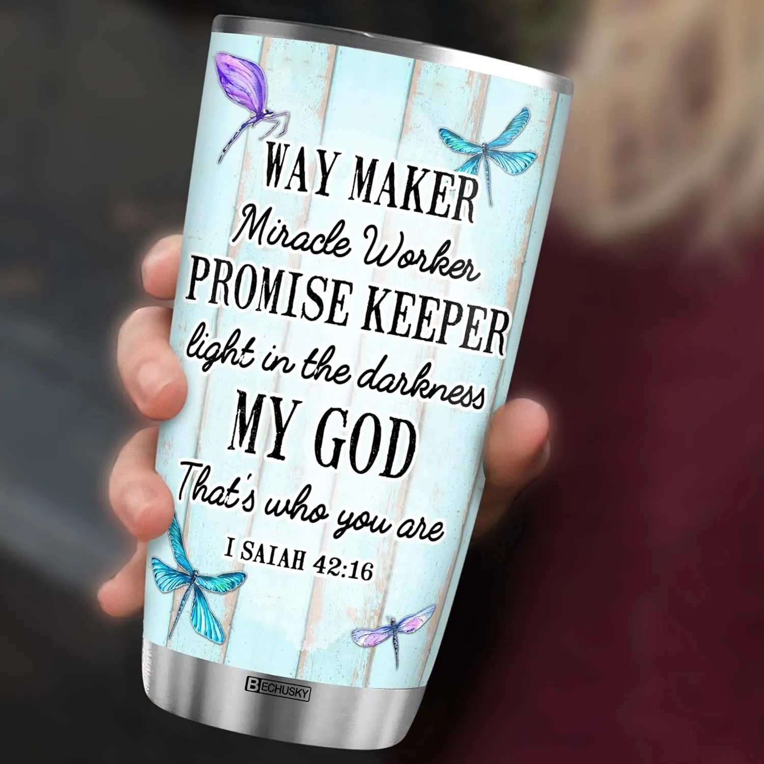 BECHUSKY Personalized Christian Tumbler, Gift for Women Tumbler - Birthday Gifts Friend God Believe Faith Bible Verse Religious, 11OZ