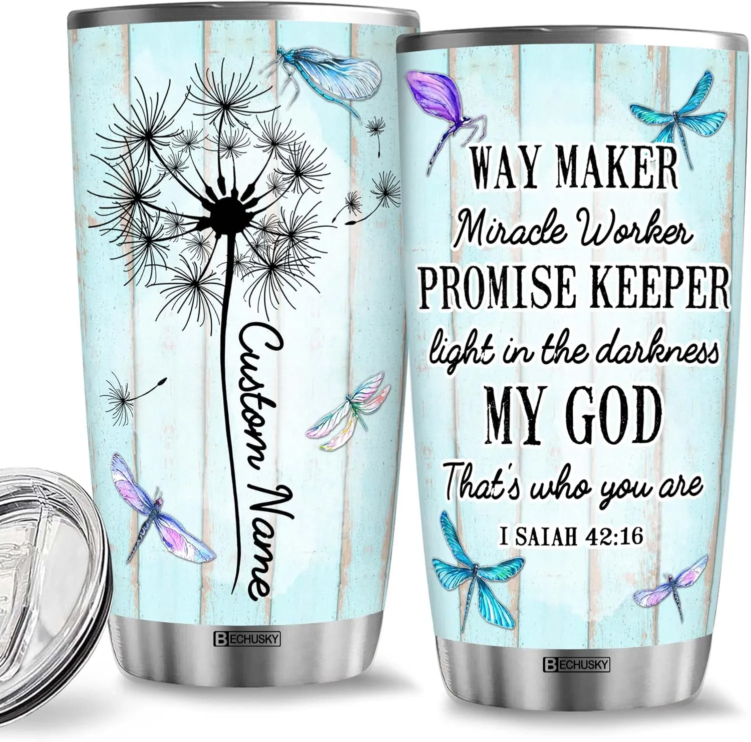 BECHUSKY Personalized Christian Tumbler, Gift for Women Tumbler - Birthday Gifts Friend God Believe Faith Bible Verse Religious, 11OZ