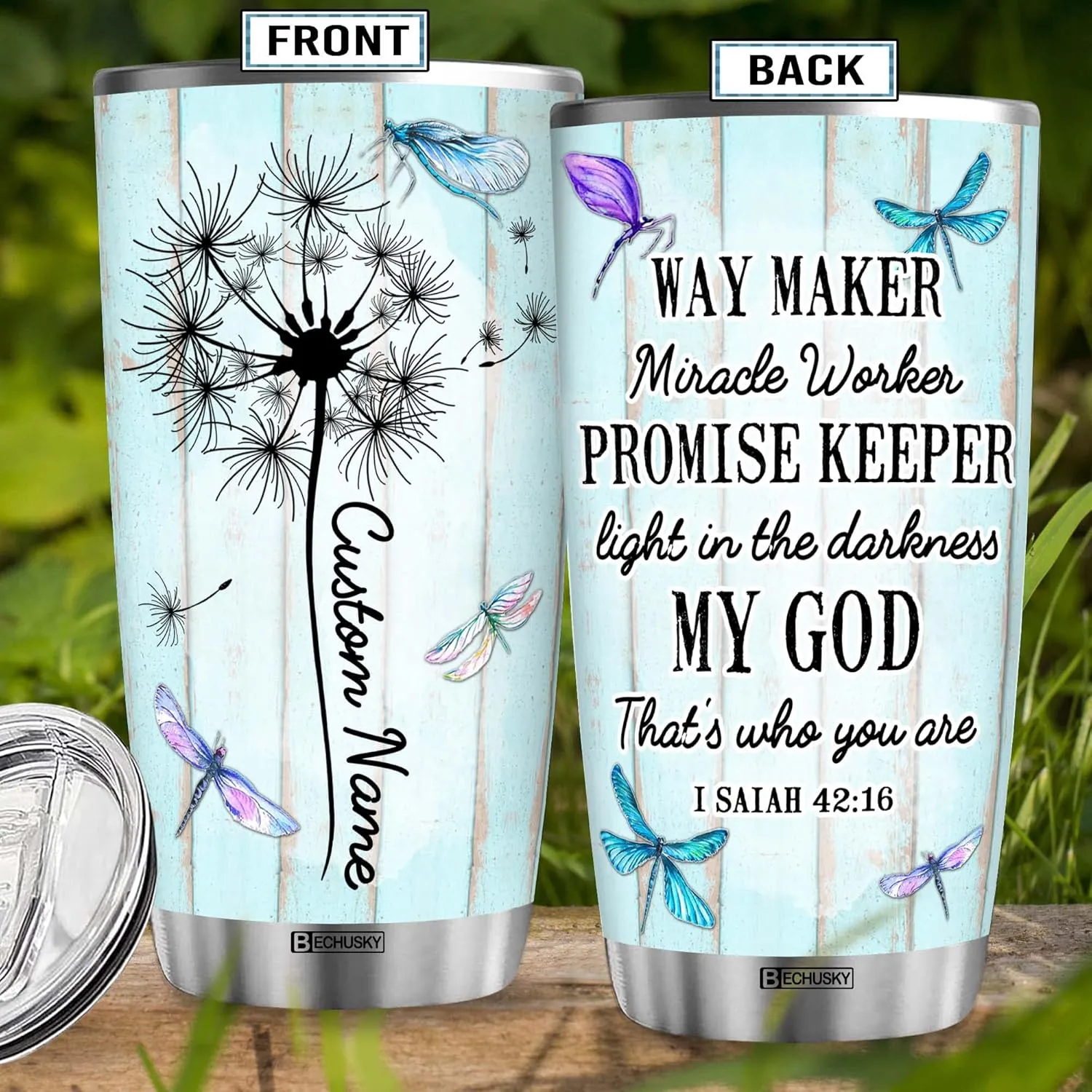BECHUSKY Personalized Christian Tumbler, Gift for Women Tumbler - Birthday Gifts Friend God Believe Faith Bible Verse Religious, 11OZ