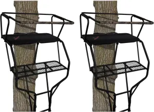 Big Game Guardian DXT High Quality Lightweight Portable 2 Person Hunting Outside Tree Ladder Stand, 18 Foot Tall Climbing System (2 Pack)