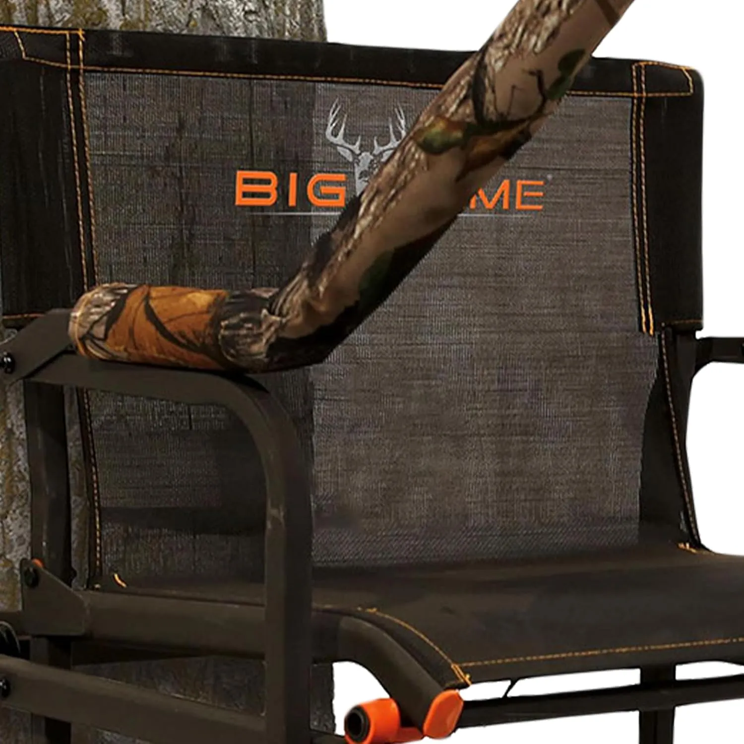 Big Game Striker XL Ladder Treestand 17.5 Foot Tall with Flip Back Seat, Padded Armrests, Deep Foot Platform, Ideal for Hunting and Shooting, Black
