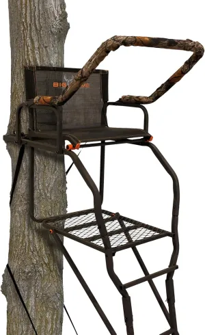 Big Game Striker XL Ladder Treestand 17.5 Foot Tall with Flip Back Seat, Padded Armrests, Deep Foot Platform, Ideal for Hunting and Shooting, Black