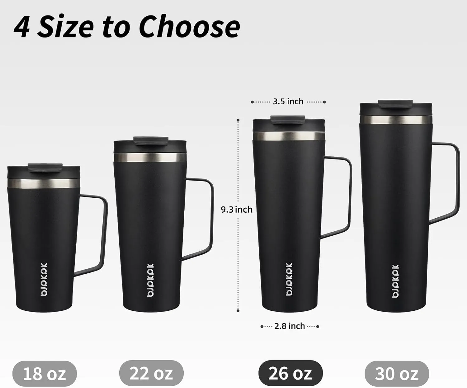BJPKPK Insulated Tumbler with Handle, 26oz Insulated Tumblers with Lid and Straw, Stainless Steel Metal Water Bottles, Coffee Travel Mugs, Cups, Black