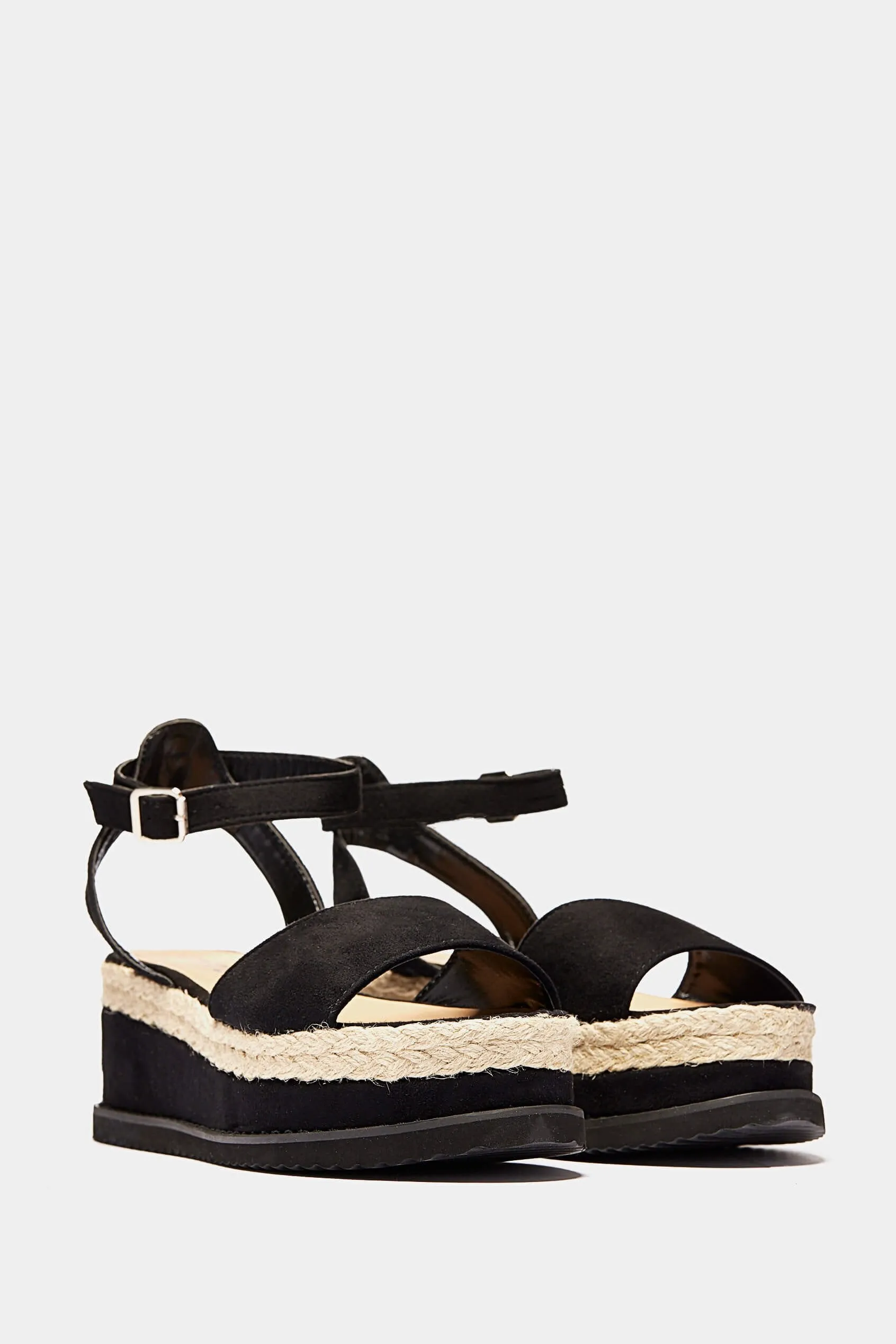 Black Wedge Open Toe Espadrilles