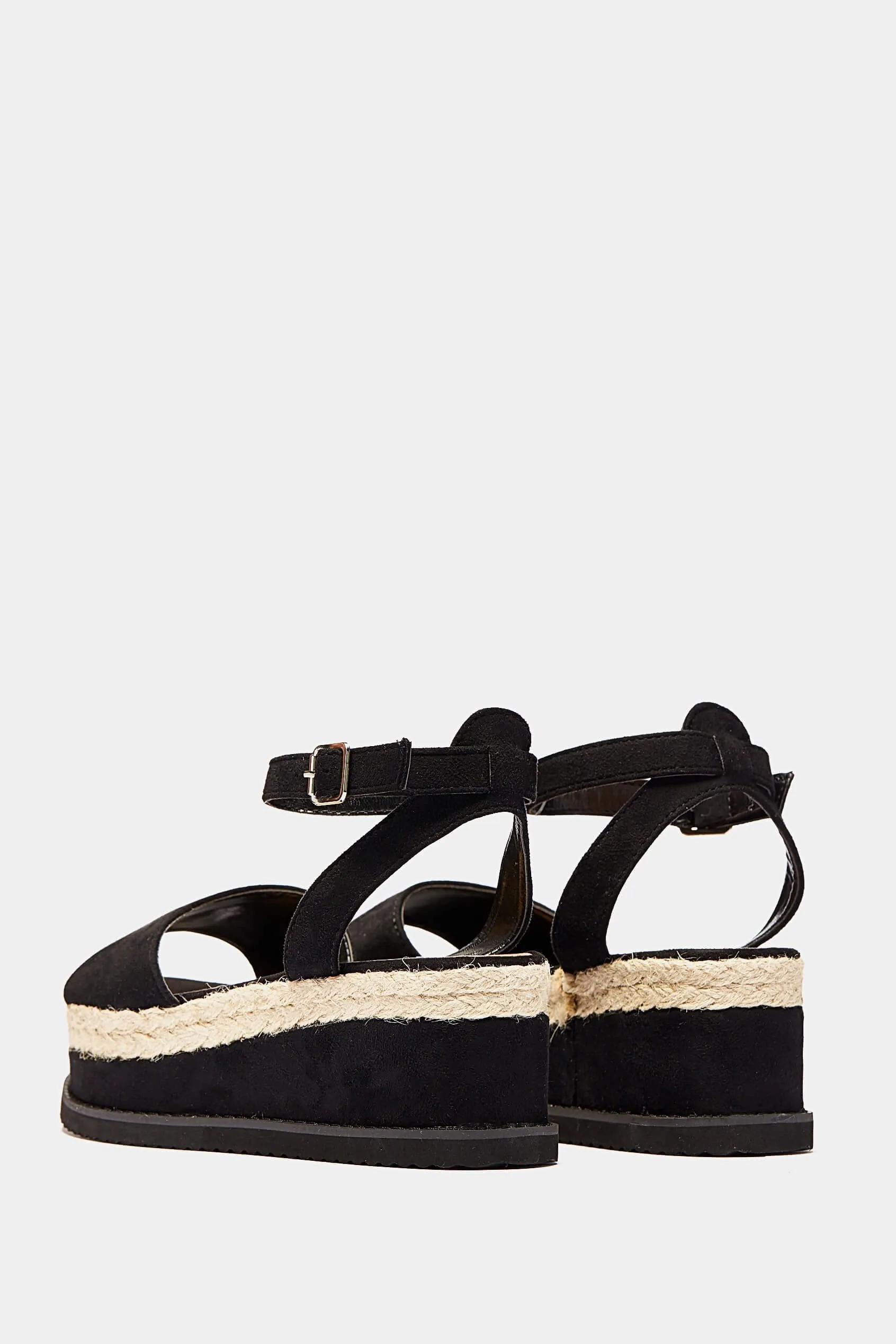 Black Wedge Open Toe Espadrilles