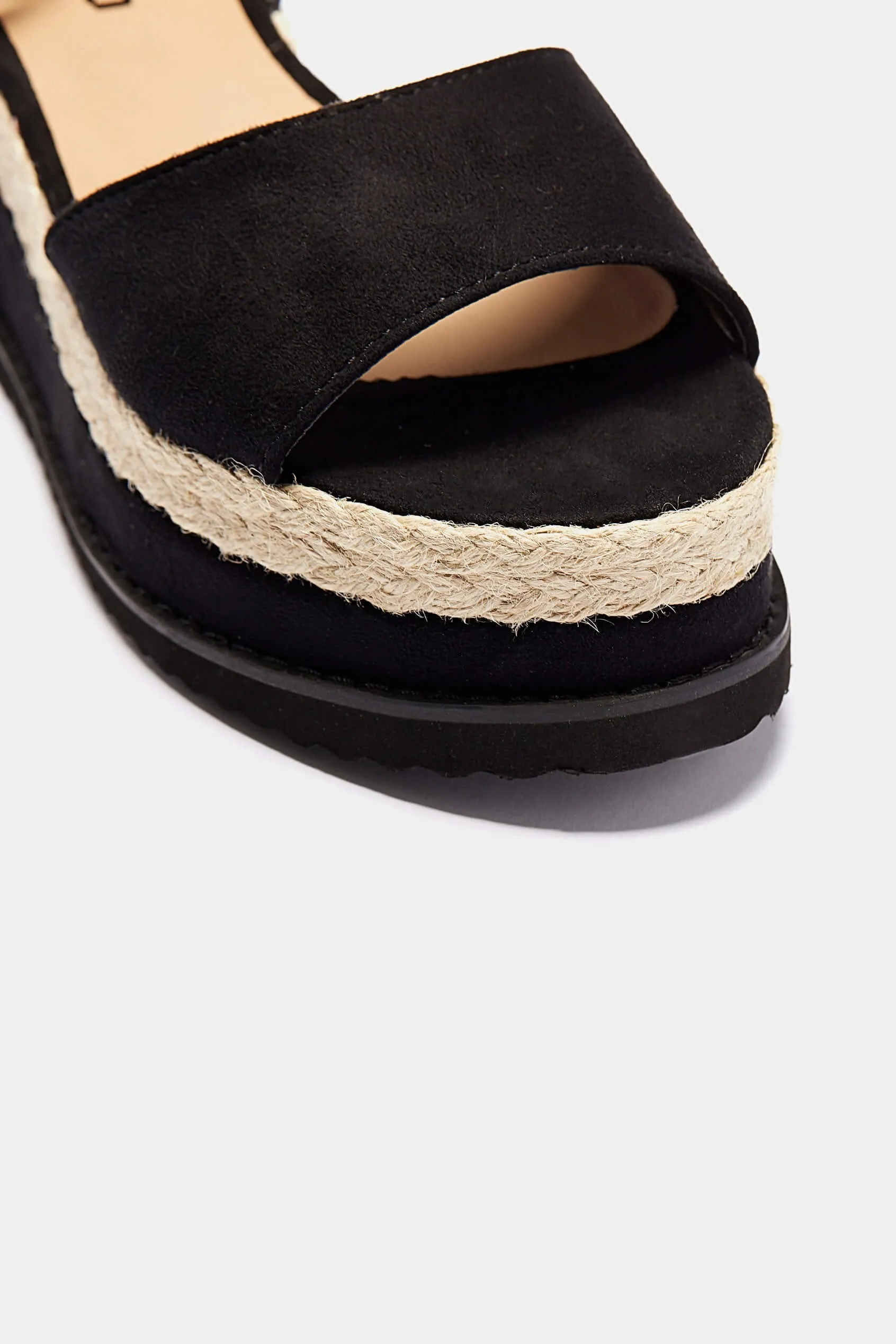 Black Wedge Open Toe Espadrilles