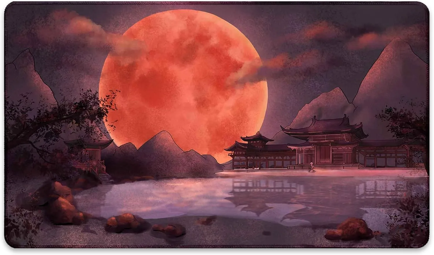 Blood Moon Shinto Temple (Stitched) - MTG Playmat - Compatible with Magic The Gathering Playmat - Play MTG, YuGiOh, TCG - Original Play Mat Art Designs & Accessories