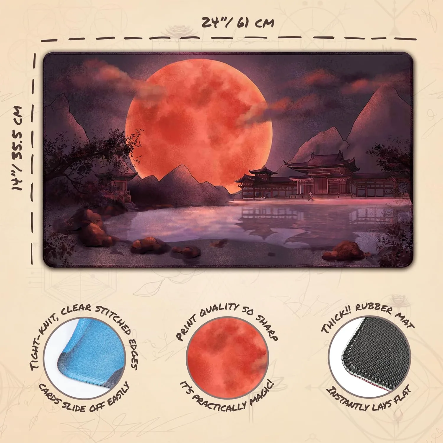 Blood Moon Shinto Temple (Stitched) - MTG Playmat - Compatible with Magic The Gathering Playmat - Play MTG, YuGiOh, TCG - Original Play Mat Art Designs & Accessories
