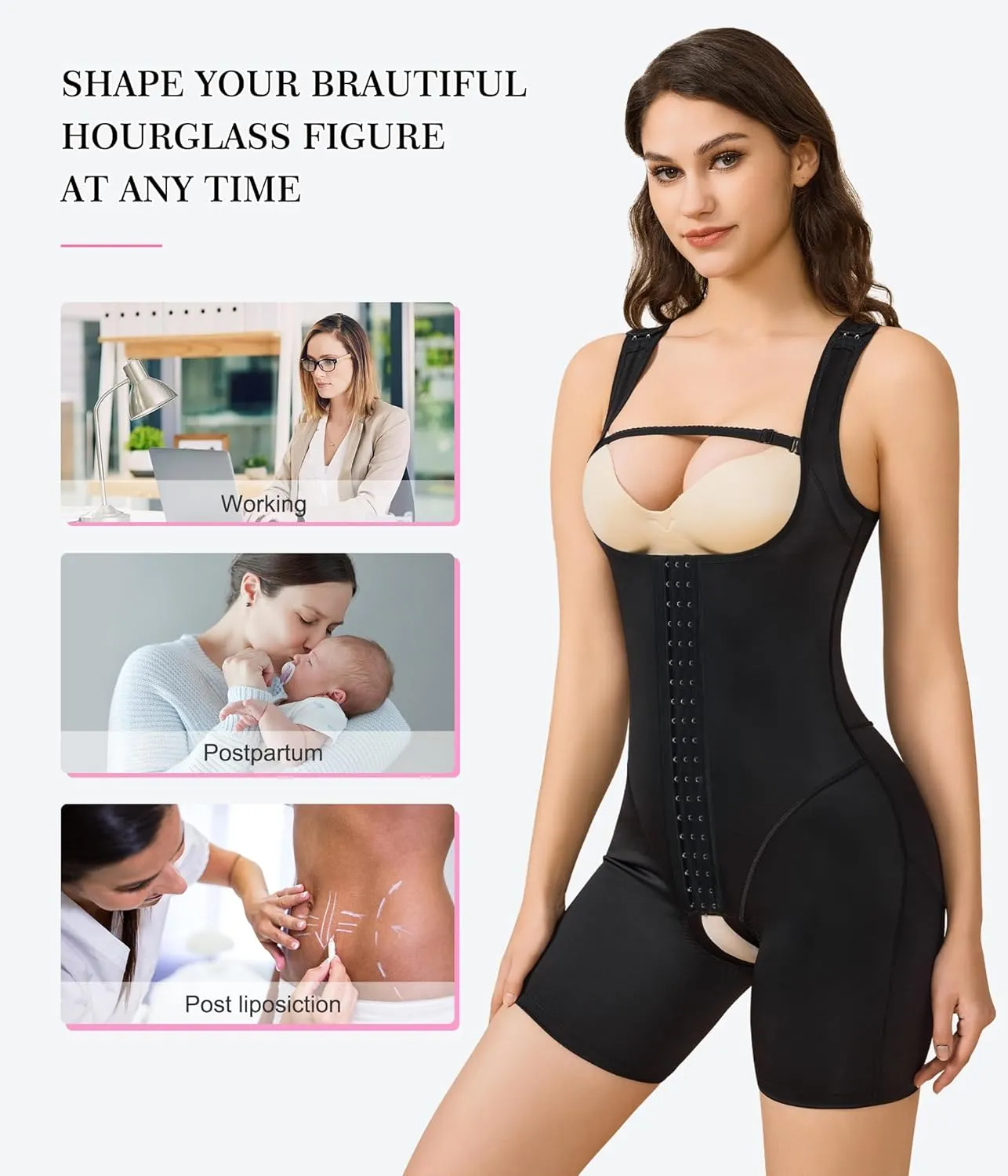 BRABIC Women's Waist Trainer Bodysuit Butt Lifter Tummy Control Shapewear Hi-waist Thigh Slimmer Full Body Shaper Open Bust