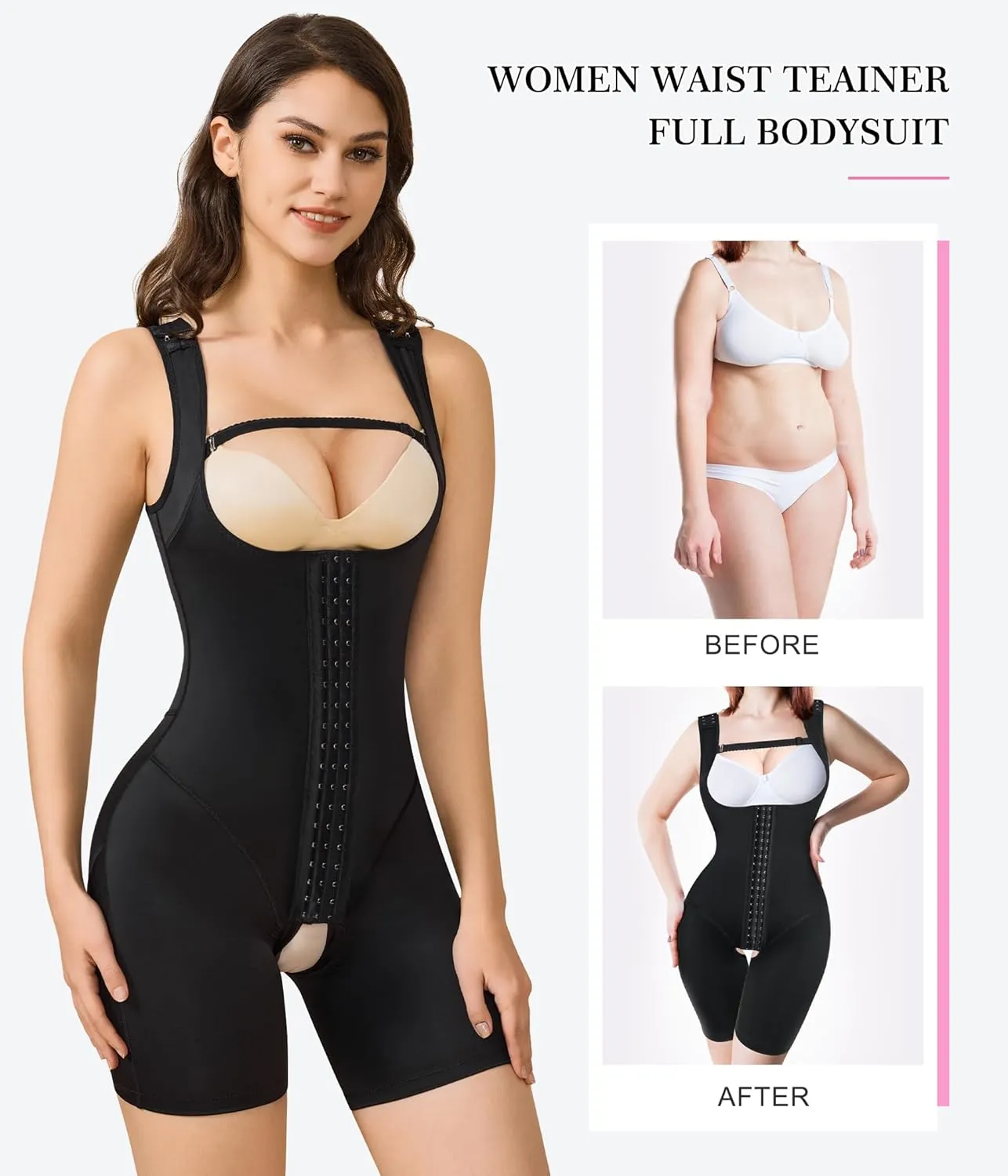 BRABIC Women's Waist Trainer Bodysuit Butt Lifter Tummy Control Shapewear Hi-waist Thigh Slimmer Full Body Shaper Open Bust