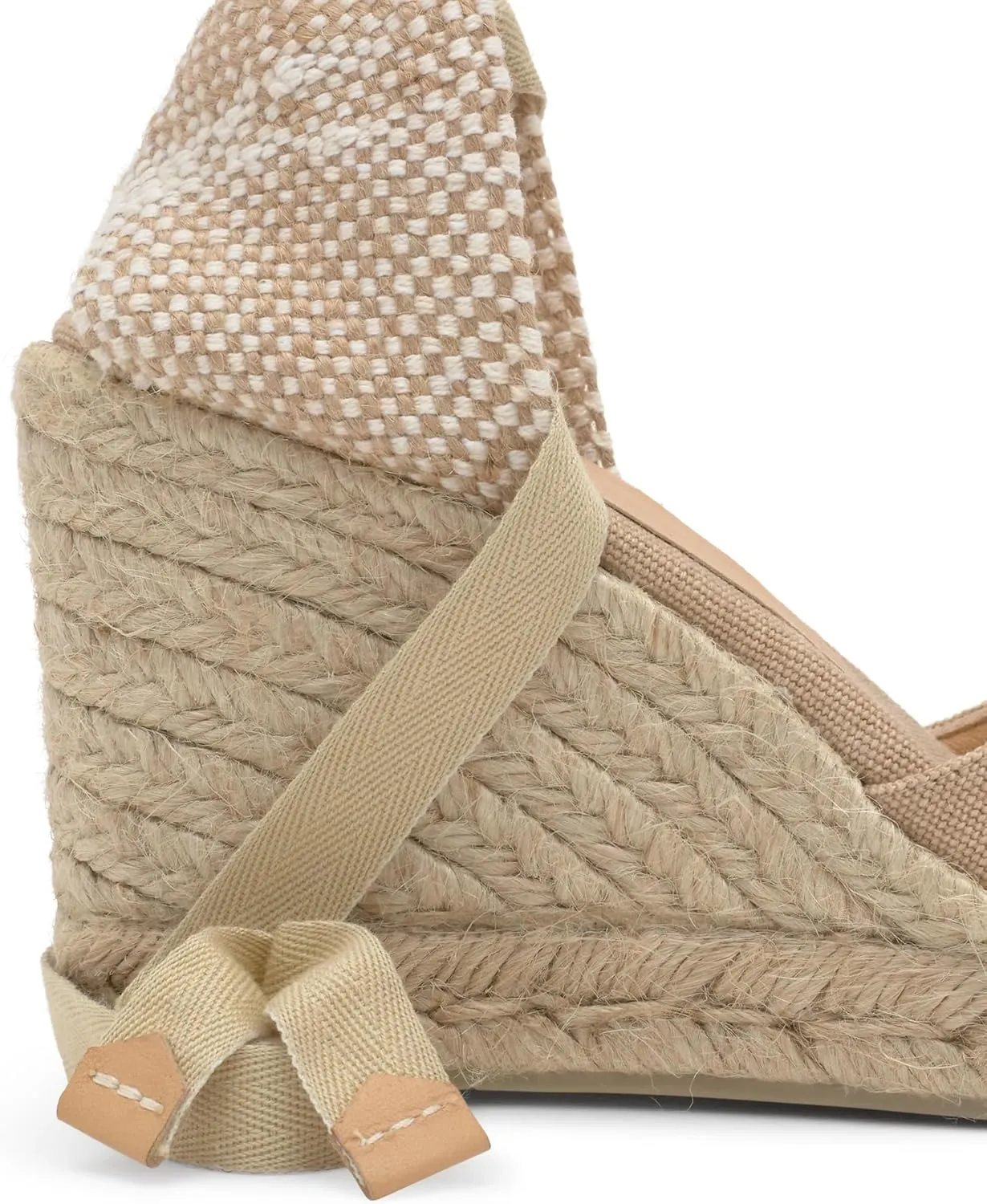 Castañer Women's Espadrille Heel Chiara Ecru Embossed in RASE with Bow Closure and Height of 11 cm | Size 39